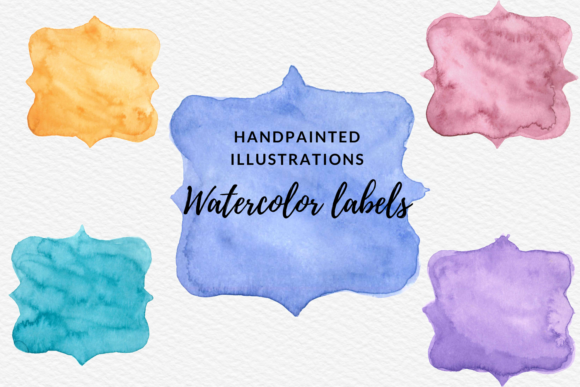 12 Hand Painted Watercolor Labels Set