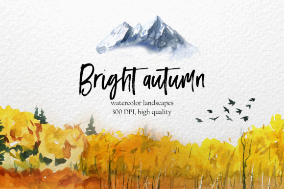 Autumn Landscape Watercolor Clipart and Illustrations
