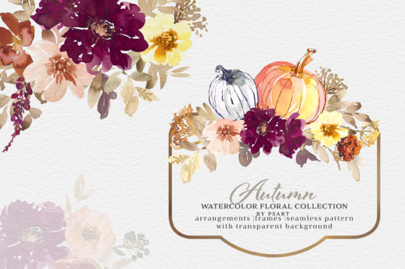 Autumn Watercolor Floral Clipart Collection and Illustrations