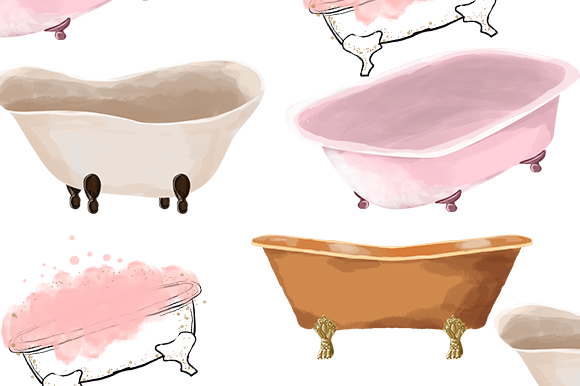 Bathtub Watercolor Illustration Clipart