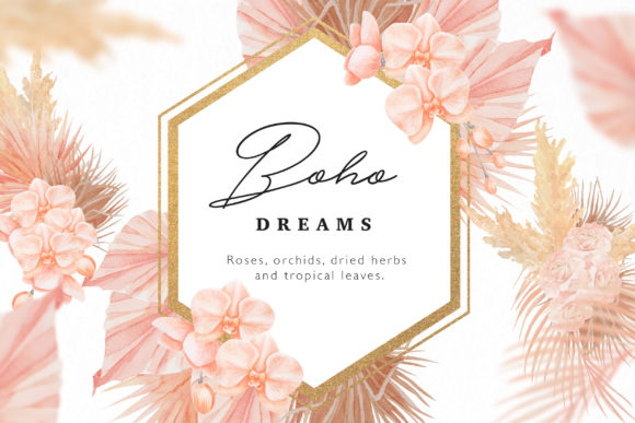 Boho Dreams Frames Watercolor Flowers Illustrations