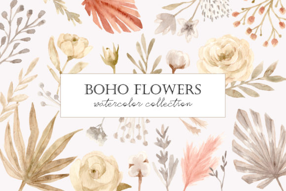 Boho Flowers. Watercolor Collection Illustrations