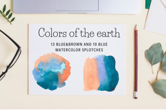Brown and Blue Watercolor Splash Clipart