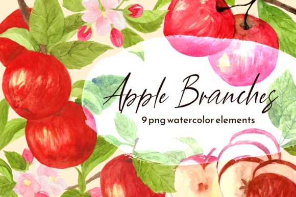 Fall Apple Branch Watercolor Clipart Set