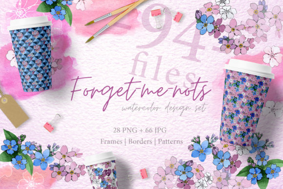 Forget-me-nots Flowers Watercolor Set Illustrations