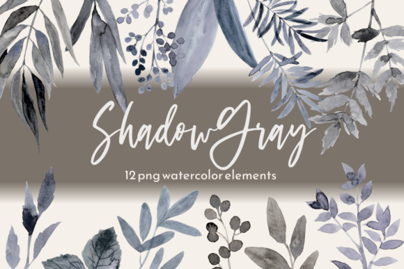 Gray Black Leaves Watercolor Clipart and Illustrations
