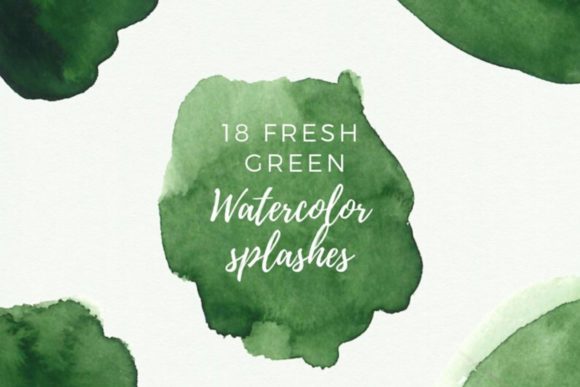 Green Watercolor Splotches Set and Illustrations