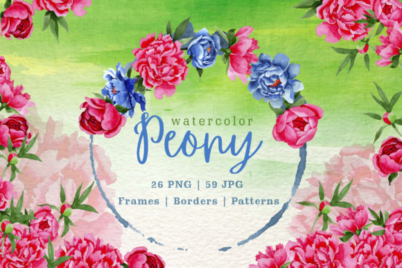 Peony Green Watercolor Illustrations