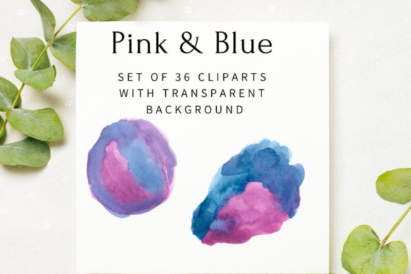 Pink and Blue Watercolor Splash Clipart Illustrations