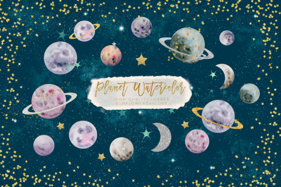 Planets Watercolor Clipart, Illustrations