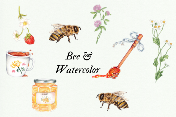 Watercolor Bee Clipart, Illustrations