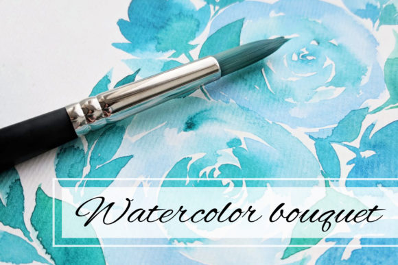 Watercolor Bouquets of Blue Roses