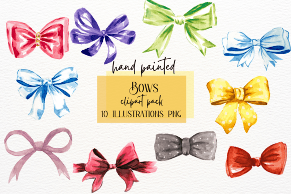 Watercolor Bows Illustrations, Baby Bows