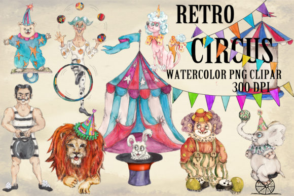 Watercolor Circus Cliparts Illustrations