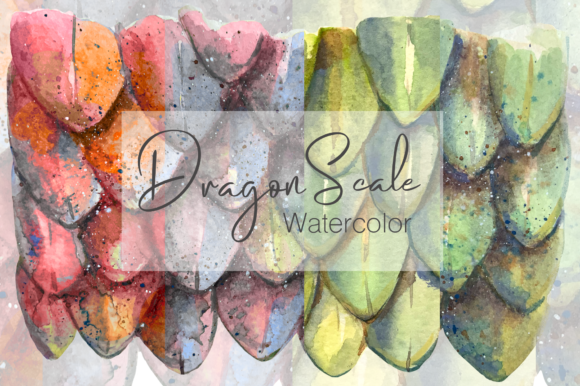 Watercolor Dragon Scale Pattern and Illustrations