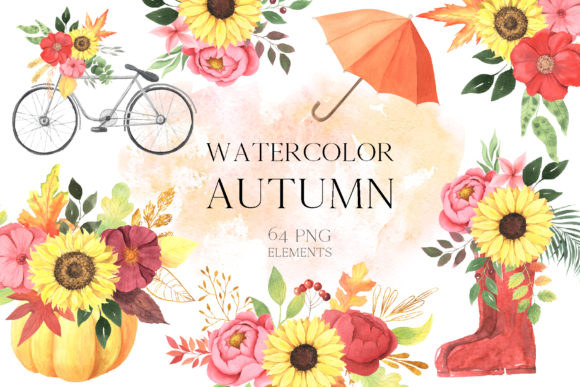 Watercolor Fall Floral Clipart and Illustrations