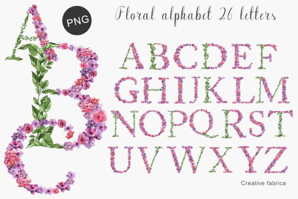 Watercolor Flower Alphabet and Illustrations