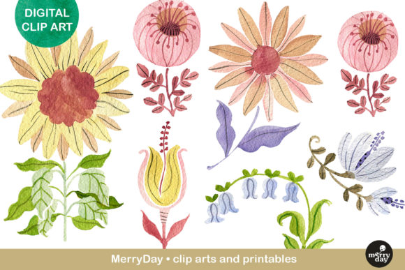 Watercolor Flowers Pastel Clip Art and Illustrations