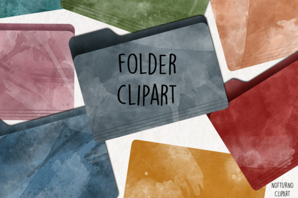Watercolor Folder Clipart. Set of 15 and Illustrations