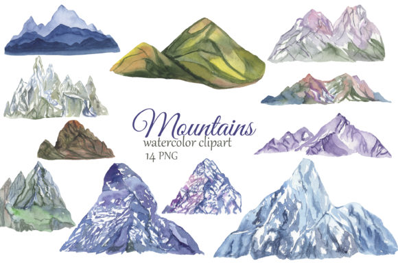 Watercolor Mountains Clipart and Illustrations