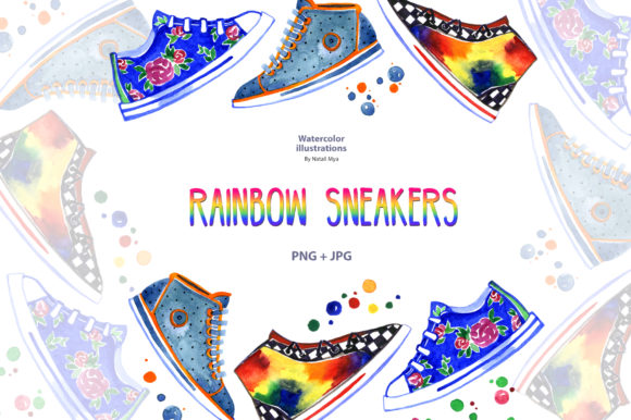 Watercolor Rainbow Sneakers Illustrations