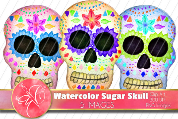 Watercolor Sugar Skull Clip Art and Illustrations