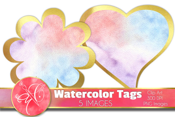 Watercolor Tags Clip Art, 5 Images Illustrations