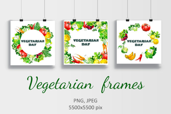 Watercolor Vegetarian Frames Illustrations