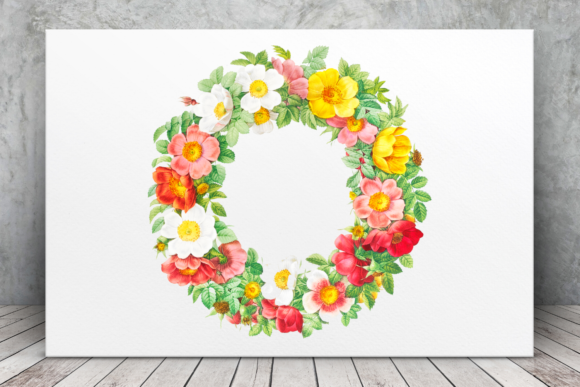 Watercolor Wreaths, Red Vintage Flowers Illustrations