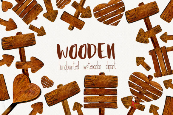 Wooden Pointer Watercolor Set Illustrations