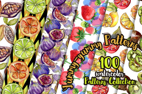 Yummy-yummy 100 Patterns of Fruits Watercolor Set and Illustrations